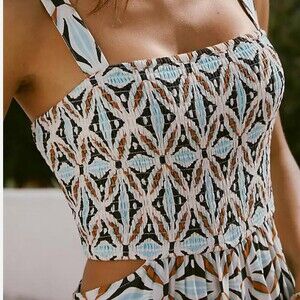 Free People Printed Cutout Jumpsuit 042 A